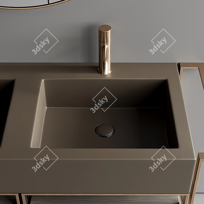 Cielo Narciso Doppio Set 2: Ceramic, Steel, and Wood Vanity Unit with Drawers and Round Wall-Mounted 3D model image 3