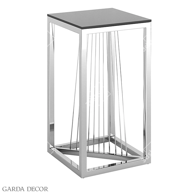 Sleek Black Glass Coffee Table with Silver Frame 3D model image 1