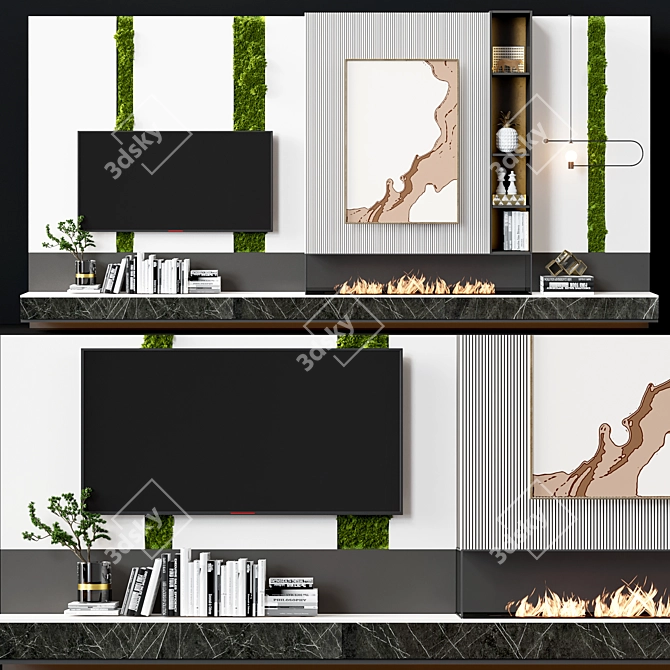 Modern 73" TV Wall with Fireplace 3D model image 1