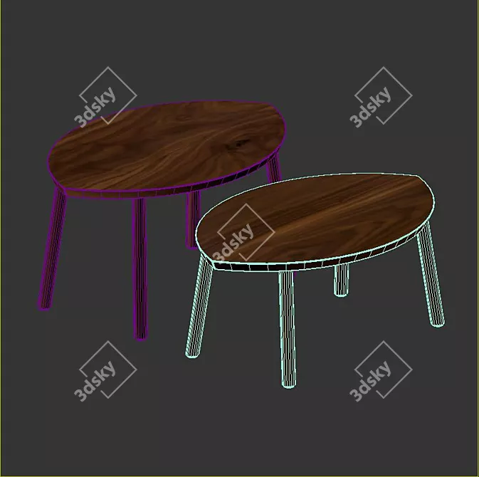 Walnut Veneer Nesting Tables 3D model image 4