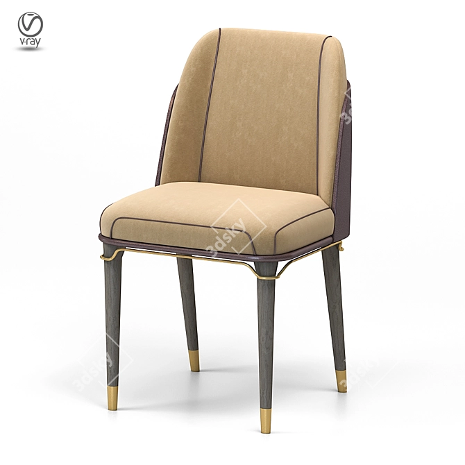 Sleek Wood Metal Fabric Dining Chair 3D model image 1