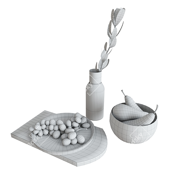 Scandi Fruit Set: Grapes, Pears & Glass 3D model image 5