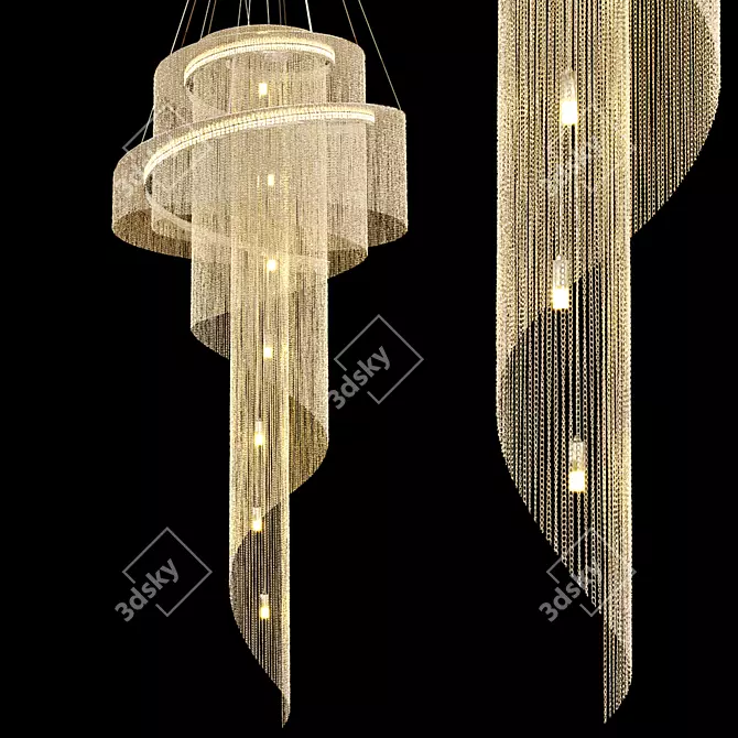 Spiral Chrome Chain Chandelier 3D model image 1