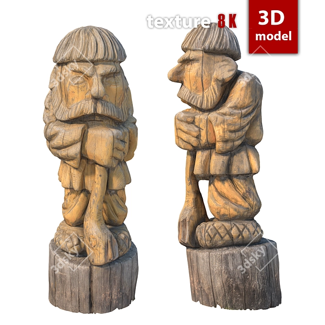 350 Wooden Man Figure - Detailed & Textured 3D Model 3D model image 1
