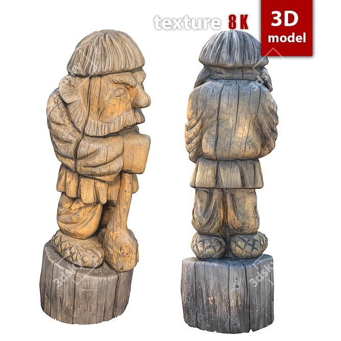 350 Wooden Man Figure - Detailed & Textured 3D Model 3D model image 2