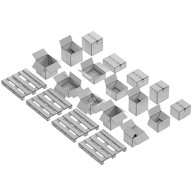 Cardboard Boxes Set, Low Poly 3D model image 2