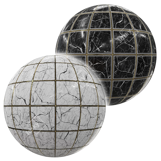 2K Marble Floor Tile: Black & White 3D model image 1