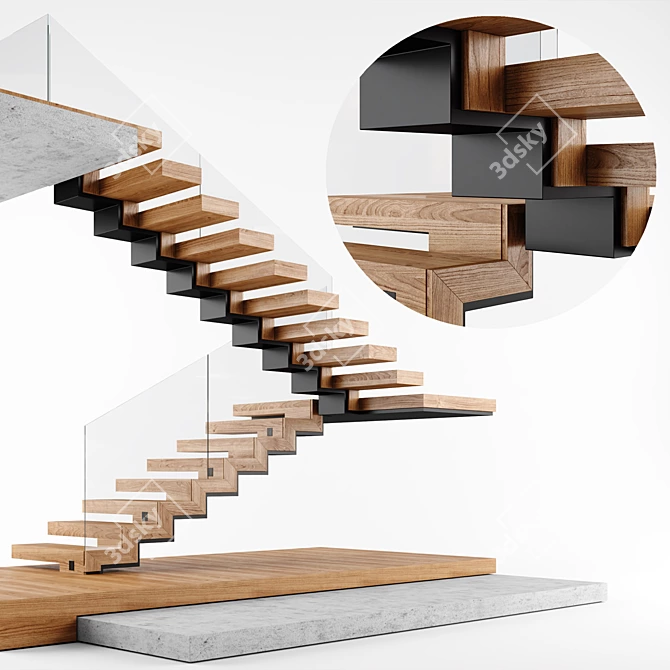 Contemporary Interior Staircase 3D model image 1