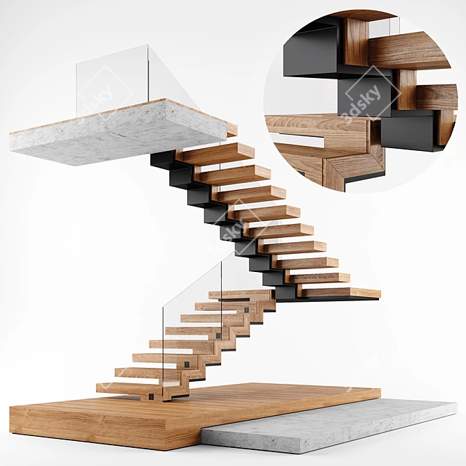 Contemporary Interior Staircase 3D model image 8
