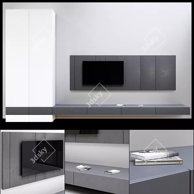 Sleek TV Wall Unit 3D model image 1