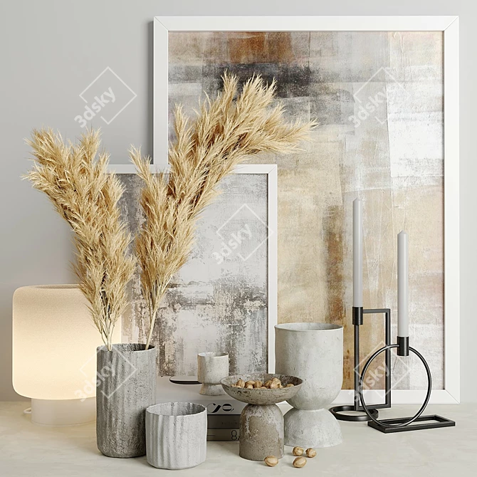 Pampas Grass Ceramic Decor Set 3D model image 1