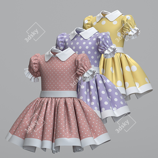 Cute Polka Dot Children's Dress 3D model image 2