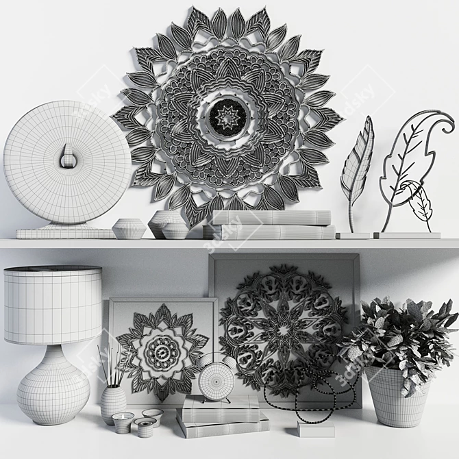 Elegant Decor Set: Shelf, Vases, Lamp 3D model image 5