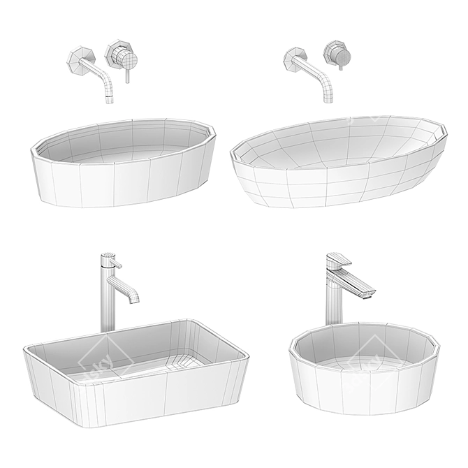 Title: Sleek Omnires Washbasin Set 3D model image 5
