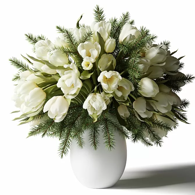 Elegant White Tulip Bouquet 3D model image 1