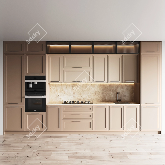 Modern Kitchen Set - Gas Hob, Oven, Coffee Machine, Sink & Hood 3D model image 4