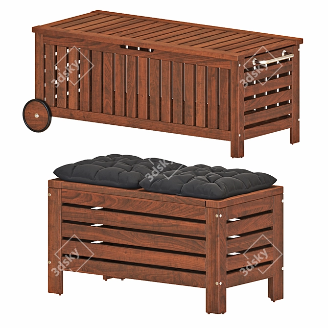 Modern Outdoor Storage Bench - Brown Stained | IKEA ÄPPLARÖ 3D model image 1
