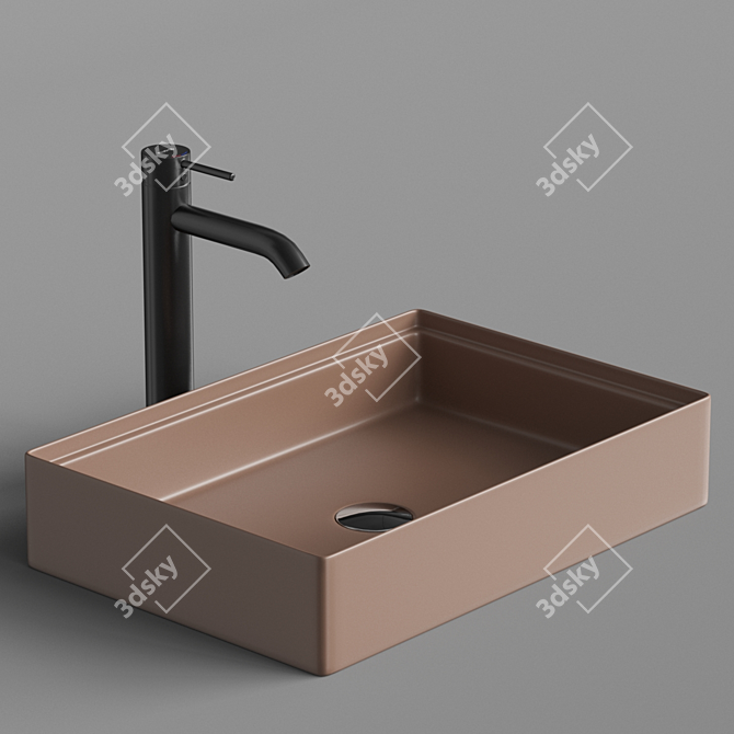 Elegant Rectangular Sink and Stylish Faucet 3D model image 3