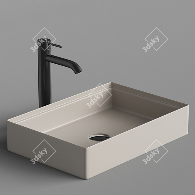 Elegant Rectangular Sink and Stylish Faucet 3D model image 4