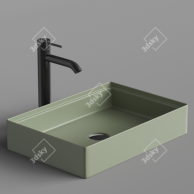 Elegant Rectangular Sink and Stylish Faucet 3D model image 5