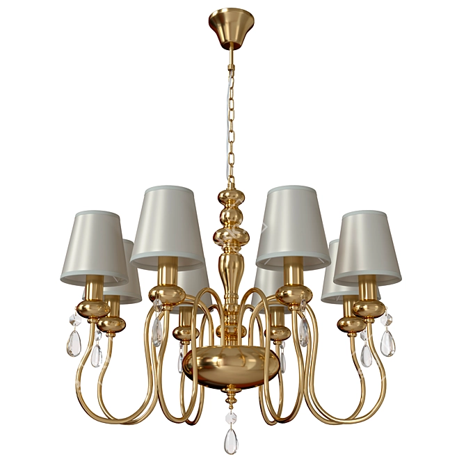 Elegant Golden Chandelier with White Fabric Shades 3D model image 1