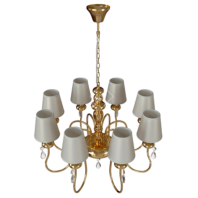 Elegant Golden Chandelier with White Fabric Shades 3D model image 3