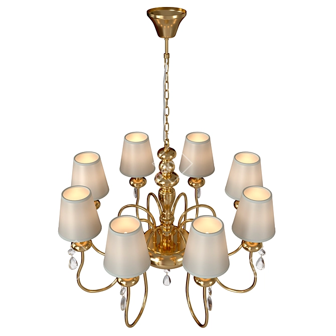 Elegant Golden Chandelier with White Fabric Shades 3D model image 4