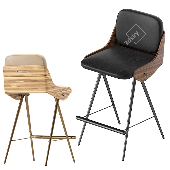 Isla Leather Semi Barstool 3D model image 2