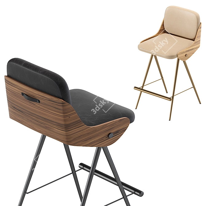 Isla Leather Semi Barstool 3D model image 5