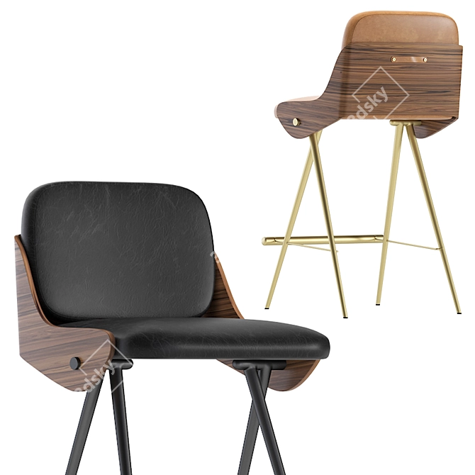 Isla Leather Semi Barstool 3D model image 6