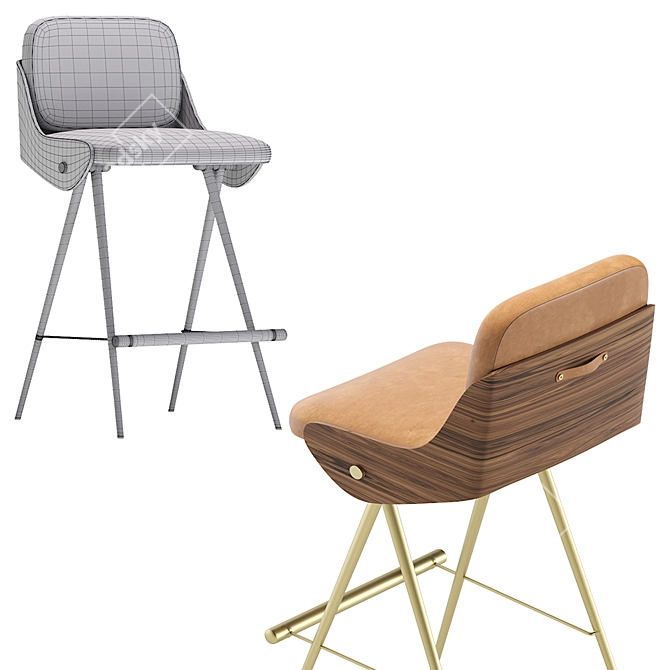 Isla Leather Semi Barstool 3D model image 7