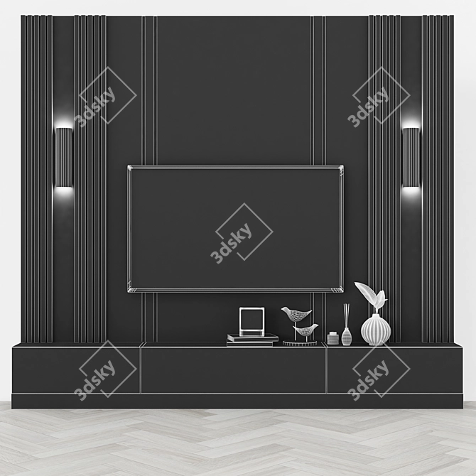 Modern TV Wall Set with 65" Screen 3D model image 4
