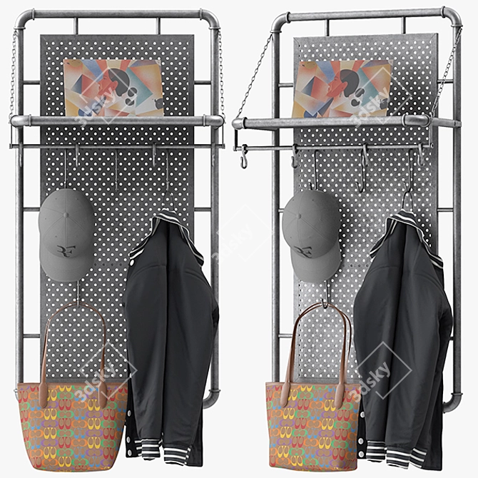 Elegant Wall Mounted Coat Rack 3D model image 1