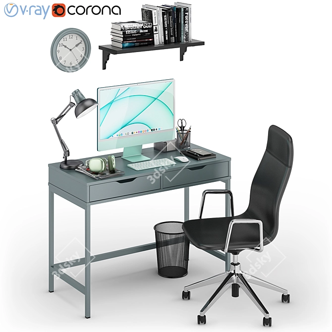 Green iMac Workspace: Complete Set for Productivity 3D model image 1