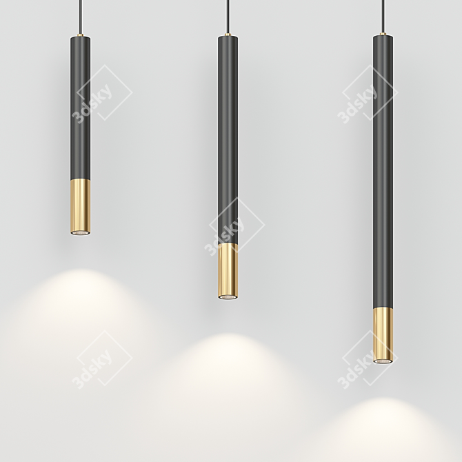 Elegant Brass-Toned LED Pendant 3D model image 1