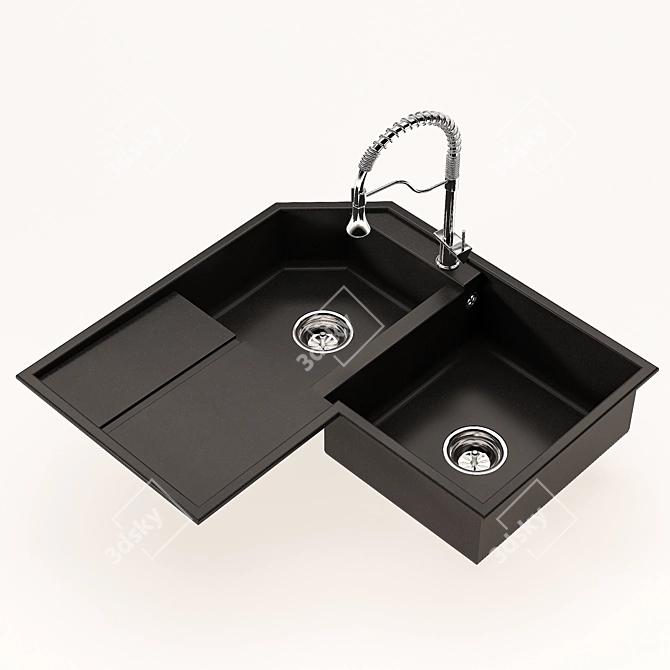 Granite Corner Kitchen Sink with Faucet 3D model image 3