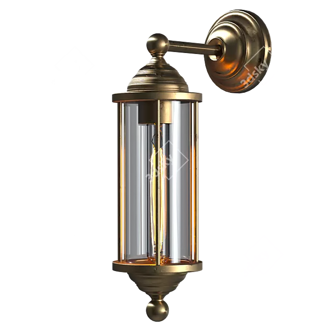 Vintage Brass Wall Lamp 3D model image 2