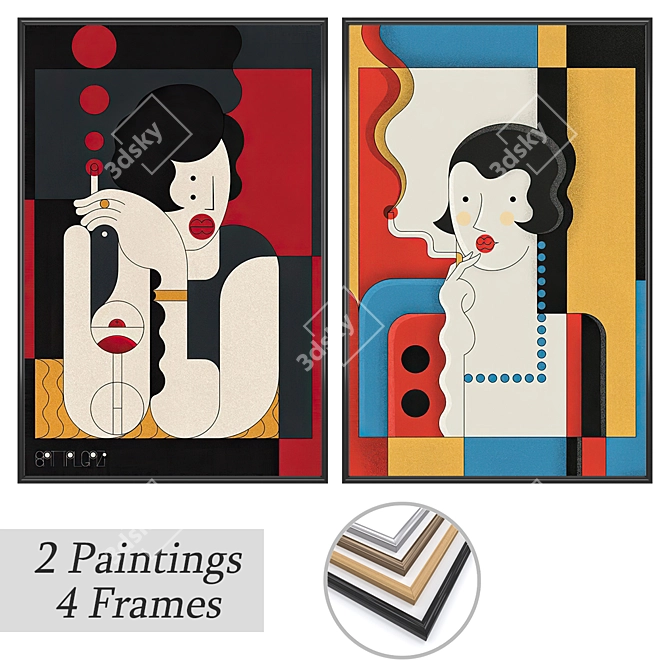 Modern Wall Art Set with Multiple Frames 3D model image 1