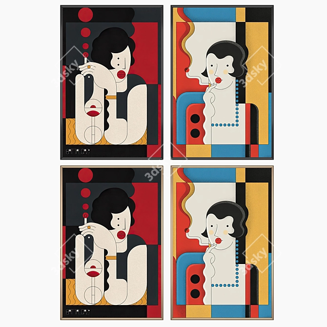 Modern Wall Art Set with Multiple Frames 3D model image 2