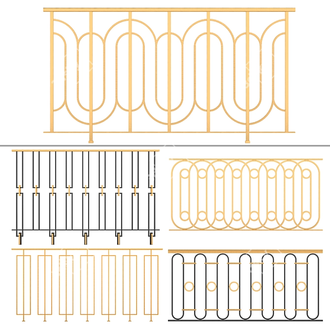 Classic Iron Railings Set 3D model image 5