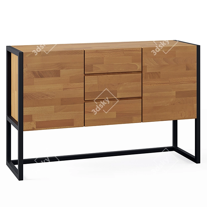 Rustic Oak and Metal Sideboard 3D model image 3