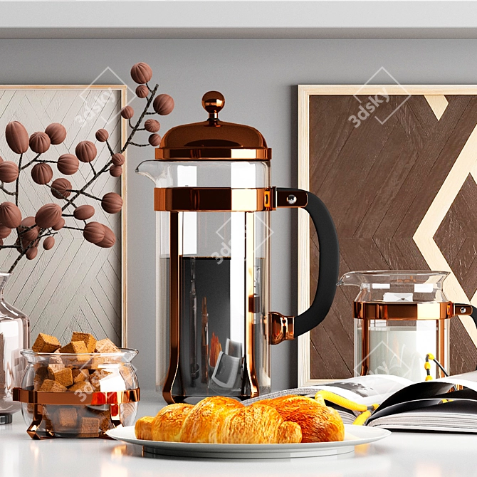 Elegant Coffee & Croissant Set 3D model image 2
