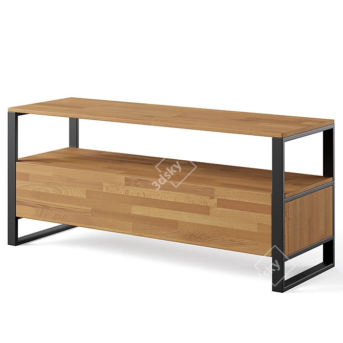 Rustic Oak & Steel TV Stand 3D model image 1