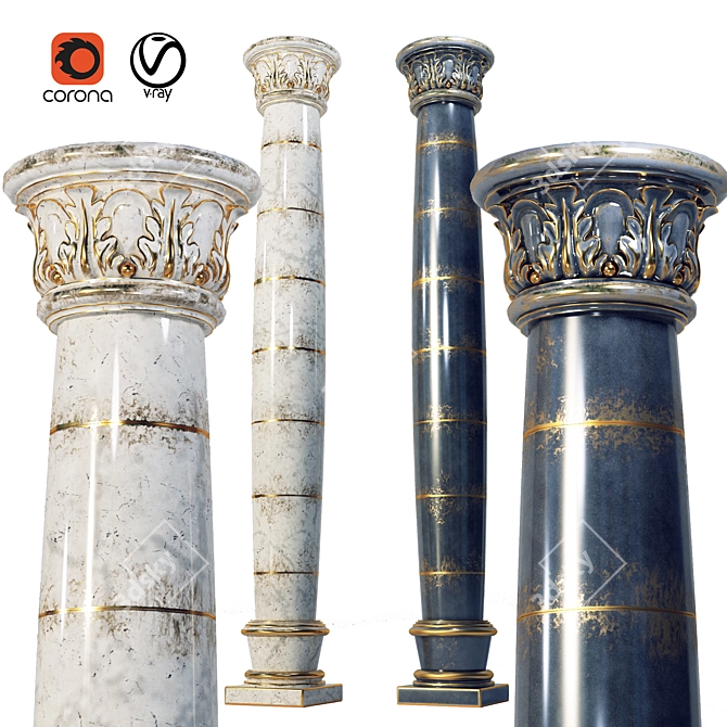 Classic Column No. 03 | Black & Gold/White & Gold | UV Mapped 3D model image 1