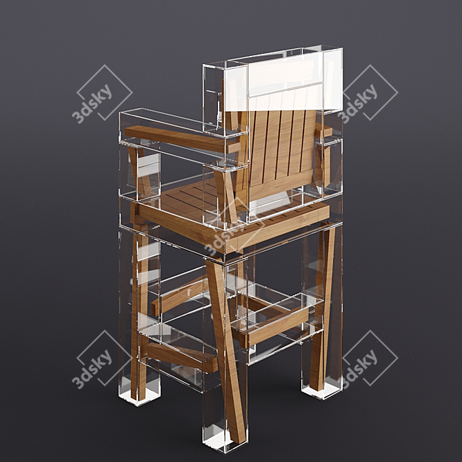 Elegant Wood & Glass Chair 3D model image 4