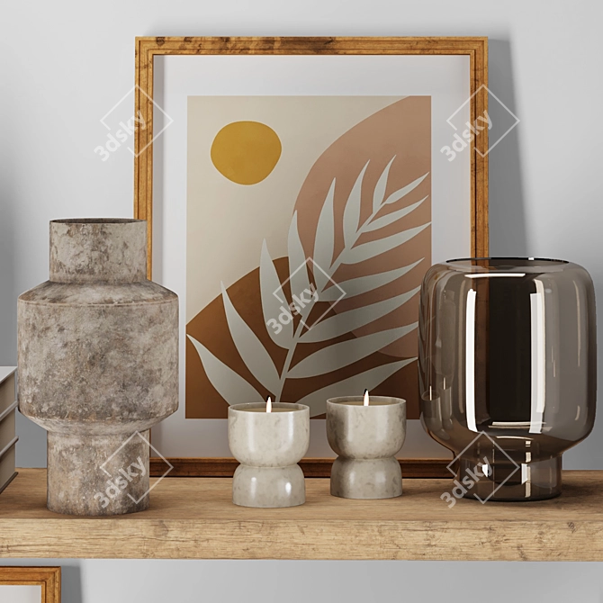 Title: Modern Decor Set - Shelf, Vases, Dishes & Books 3D model image 3