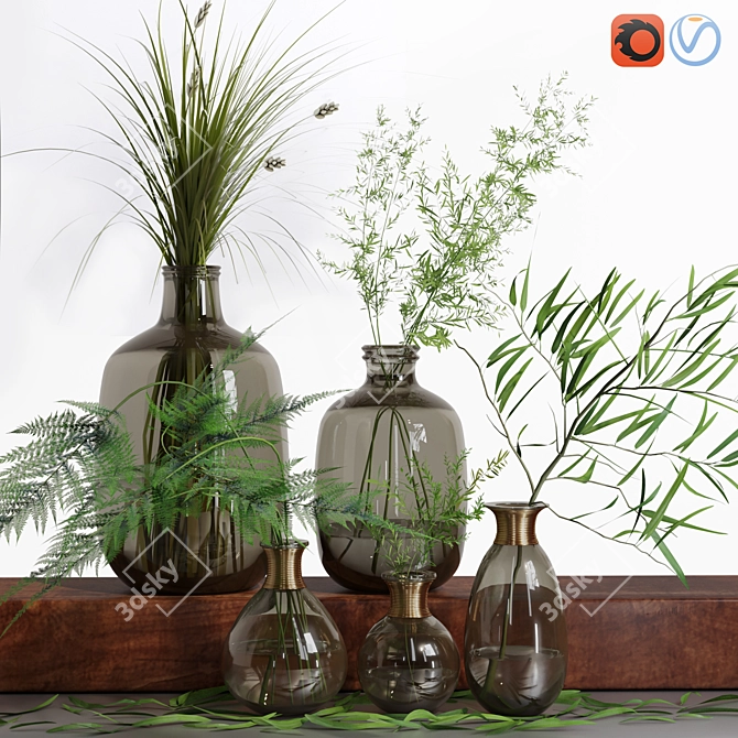 Indoor Grass Herb Plant Glass Vases 3D model image 1