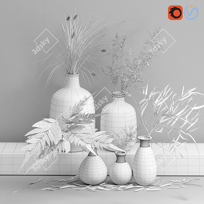 Indoor Grass Herb Plant Glass Vases 3D model image 2