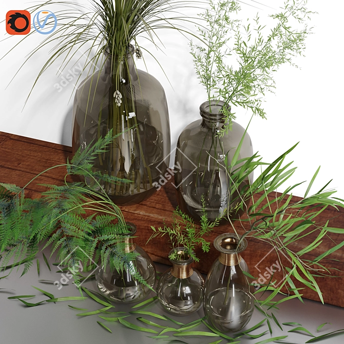 Indoor Grass Herb Plant Glass Vases 3D model image 3