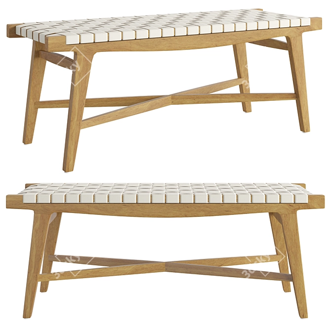 Elegant White Leather Dining Bench 3D model image 1